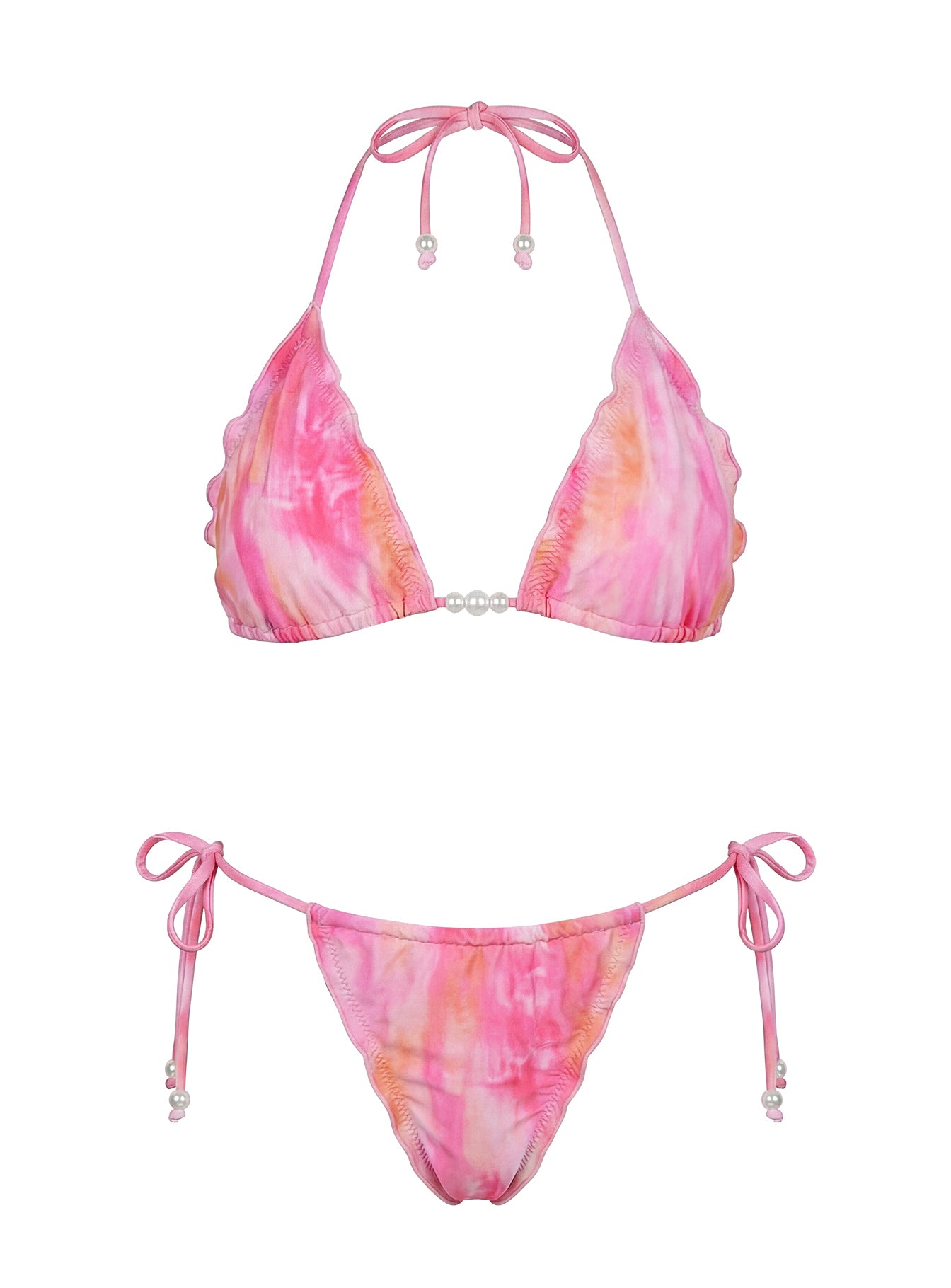 Kathrine Triangle Frill Bikini Top Pink Tie Dye | Princess Polly