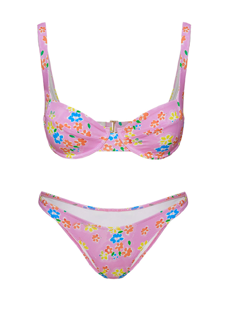 Pieces exclusive handkerchief bikini tie back top in pink ditsy floral -  ShopStyle