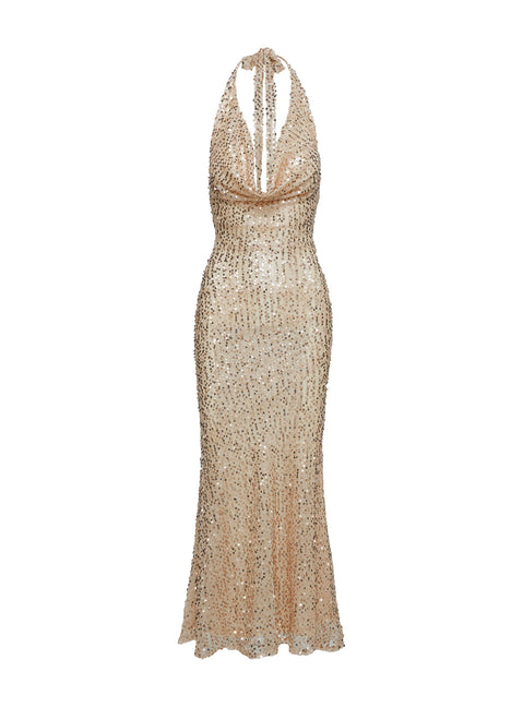 Luxurious Cowl Neck Sequin Maxi Dress Champagne | Princess Polly Luxurious Cowl Neck Sequin Maxi Dress Champagne | Princess Polly