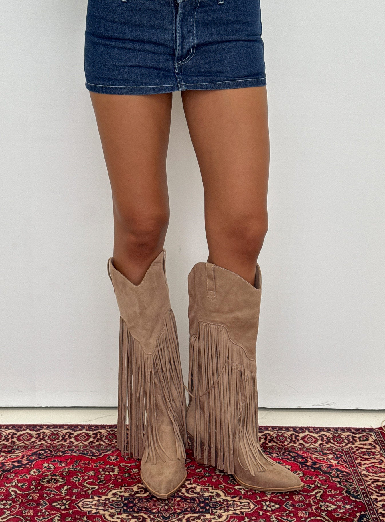 Like An Angel Faux Suede Tassel Knee High Boots Tan