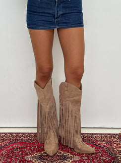 Like An Angel Faux Suede Tassel Knee High Boots Tan