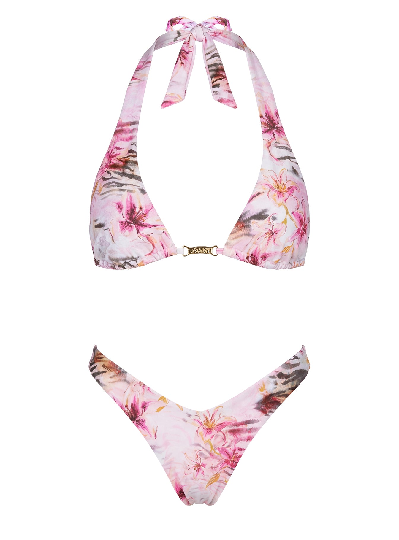 Lynea Halter Bikini Top Pink Animal Floral