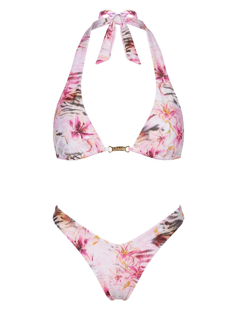 Lynea Halter Bikini Top Pink Animal Floral