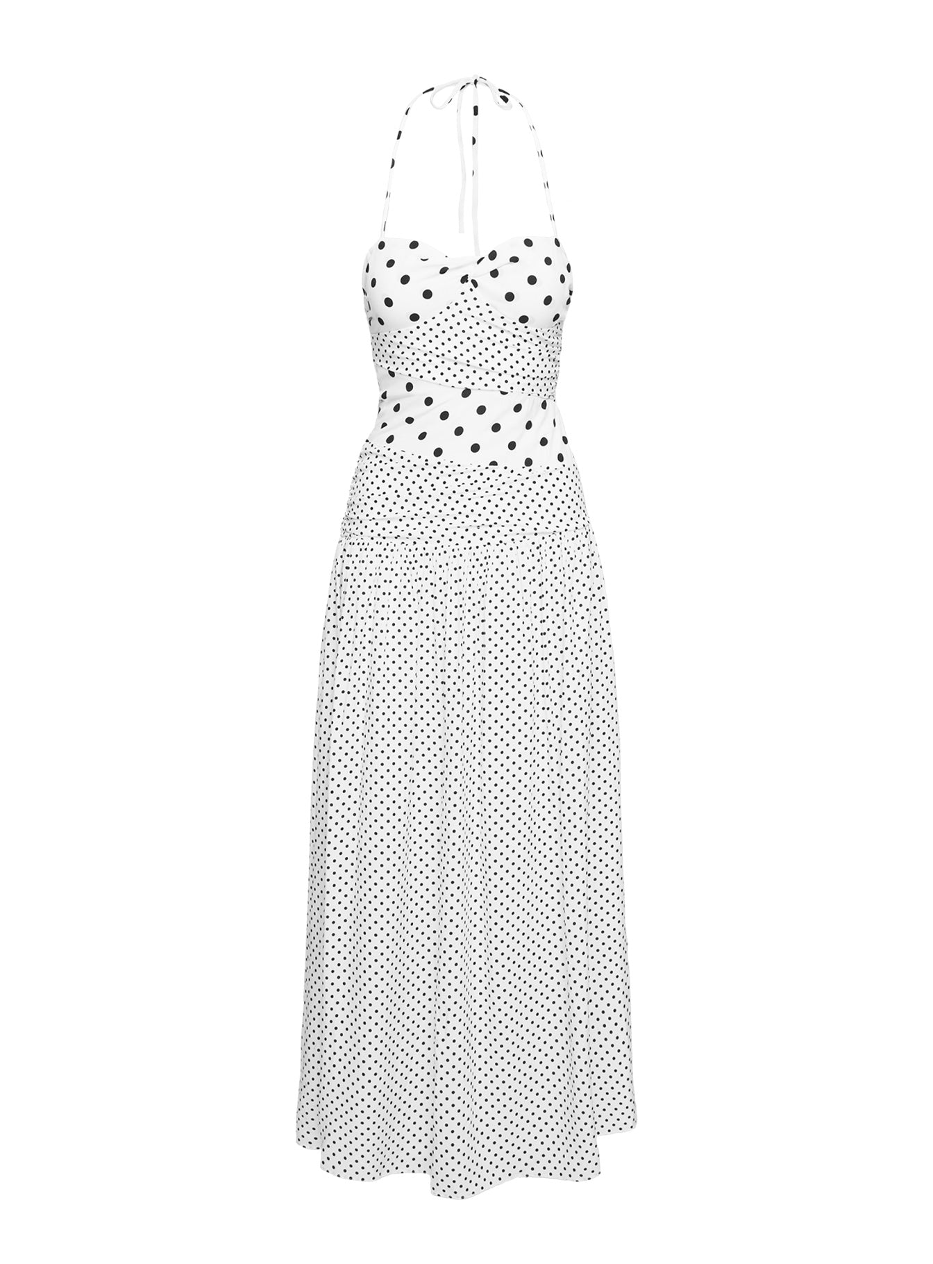 Marguerite Halter Maxi Dress White Polka Tall