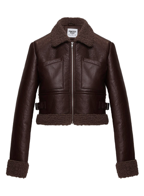 Mayella Shearling Faux Leather Jacket Brown
