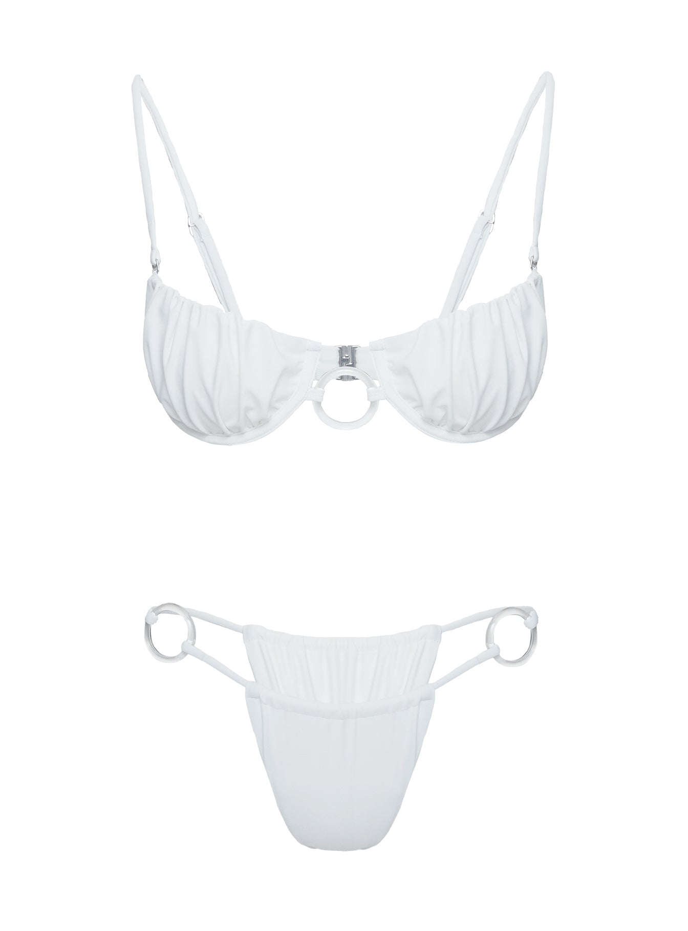 White bikini bottoms String sides, cheeky style bottom, ring detail at sides
