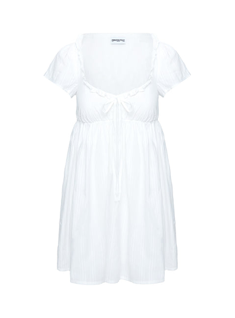 back view of model wearing Princess Polly Monsterrat Mini Dress White Sweetheart Neckline 