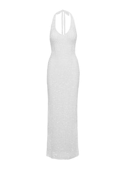 Moon And Back Boucle Sequin Maxi Dress White Moon And Back Boucle Sequin Maxi Dress White