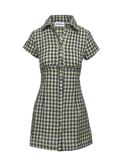 Motley Mini Dress Brown Check Tall | Princess Polly Motley Mini Dress Brown Check Tall | Princess Polly