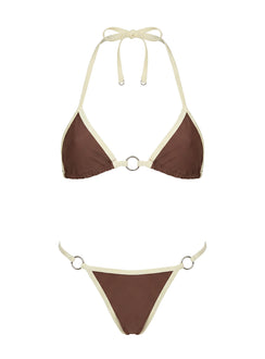 Maurita Hardware Halter Bikini Top Brown / White