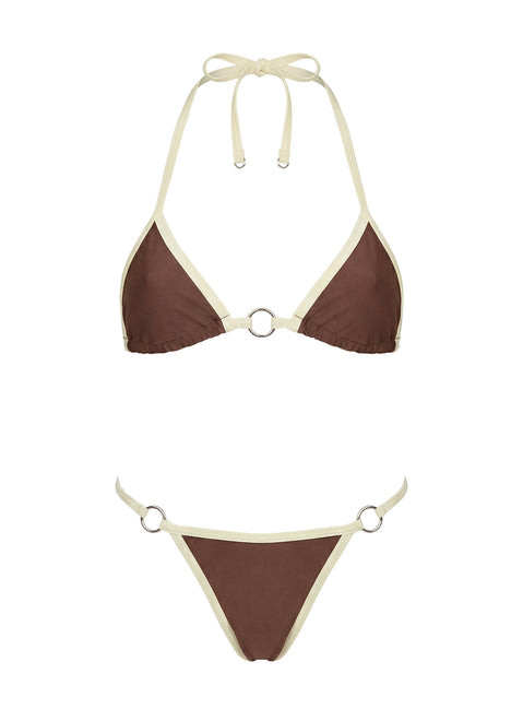 Maurita Hardware Halter Bikini Top Brown / White