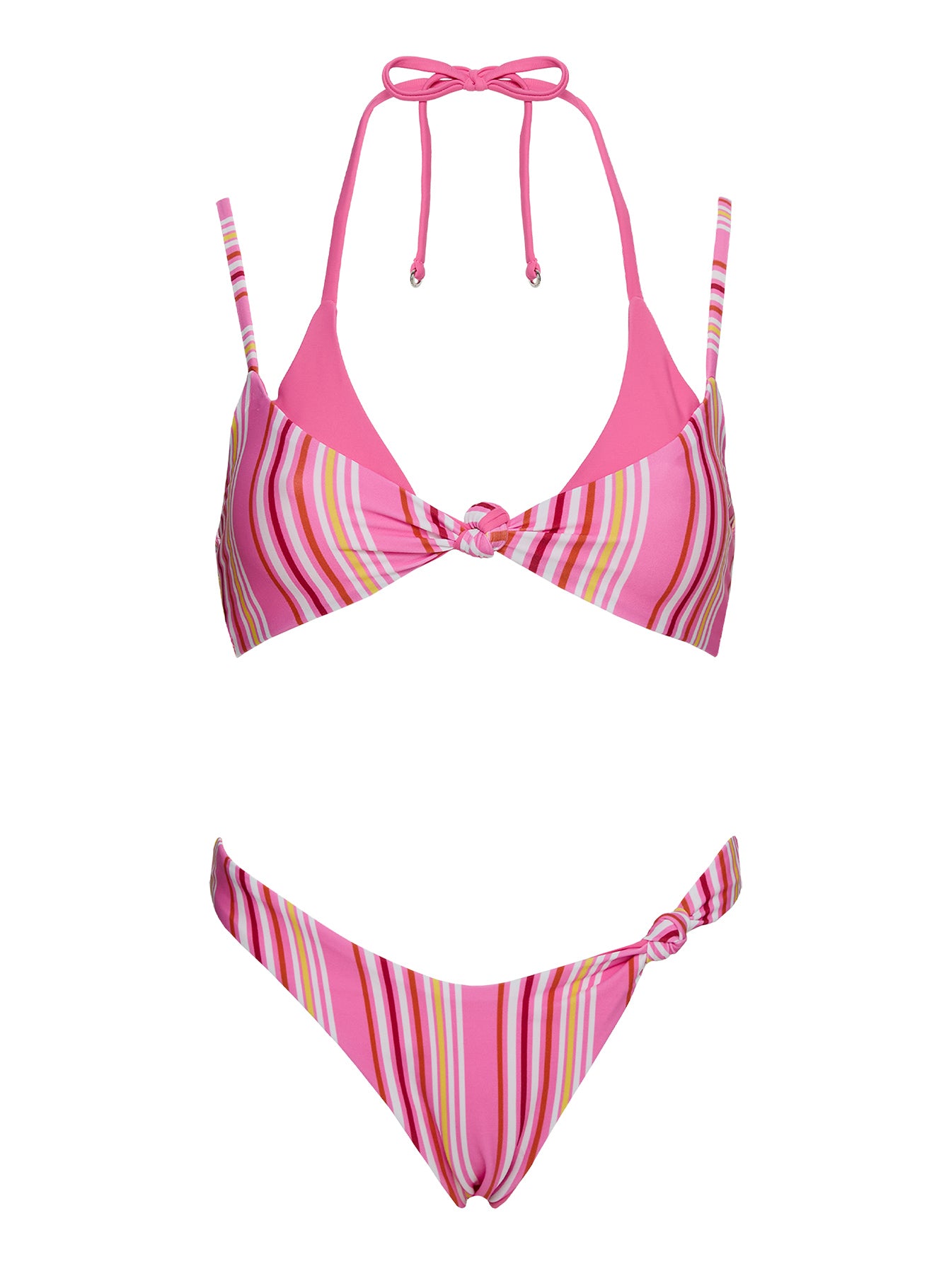 Melesa Layered Halter Bikini Top Pink Stripe