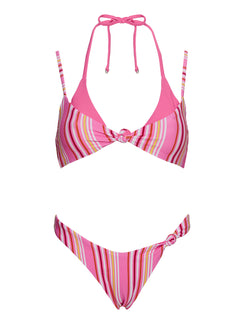 Melesa Layered Halter Bikini Top Pink Stripe