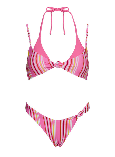 Melesa Layered Halter Bikini Top Pink Stripe