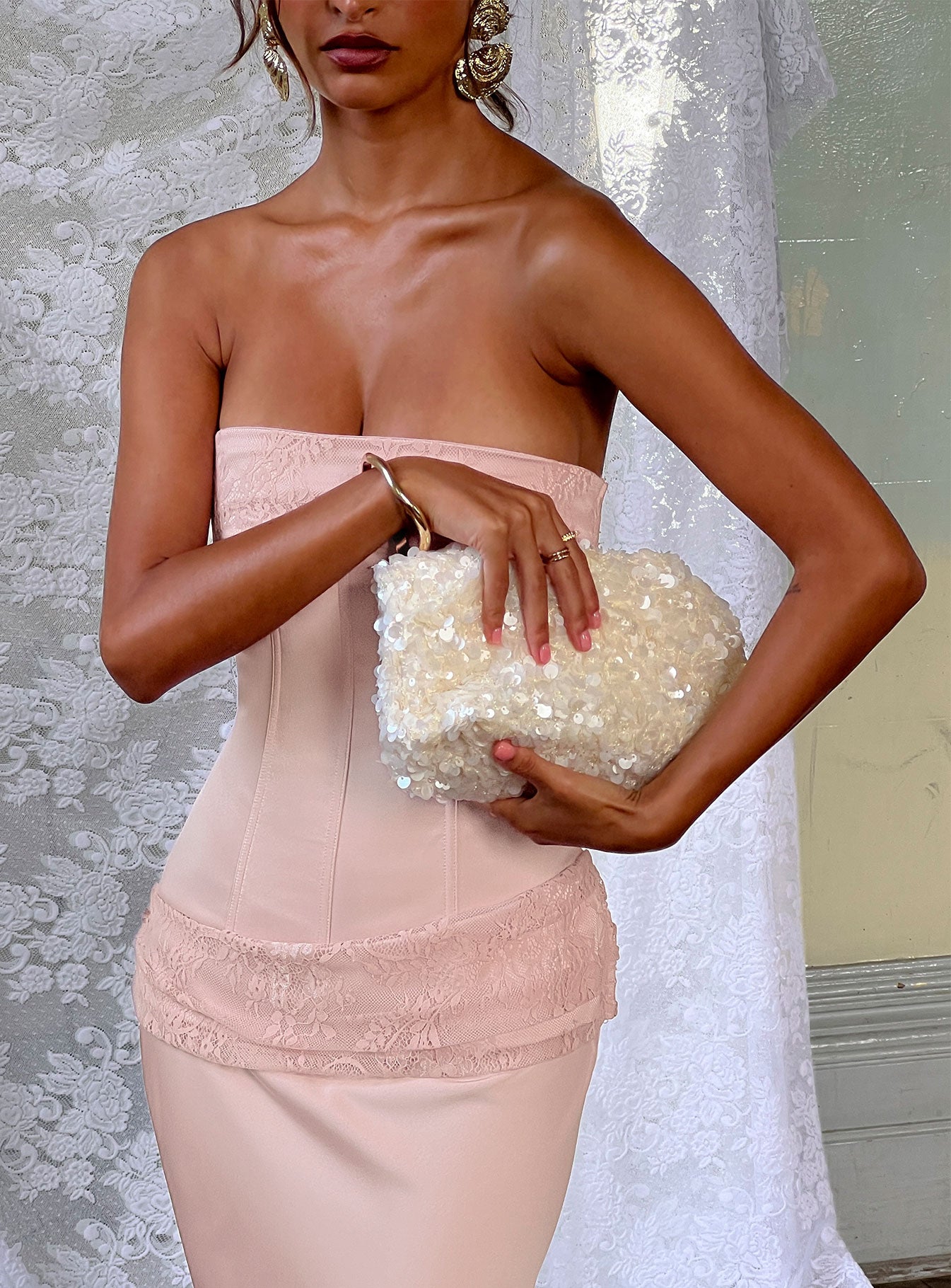 Midnights Sequin Shoulder Bag White