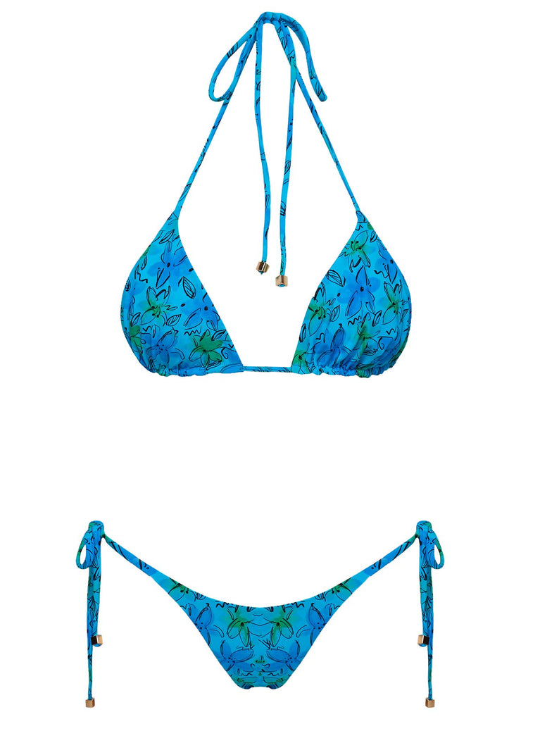 Women's Floral Triangle Bikini Top -Kona Sol - Blue Floral - Various Sizes  -S212