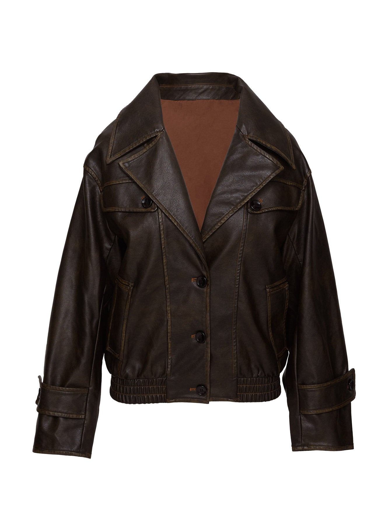 Nicolie Faux Leather Jacket Vintage Washed Brown | Princess Polly