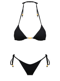 Glora Tie Side Beaded Bikini Bottom Black
