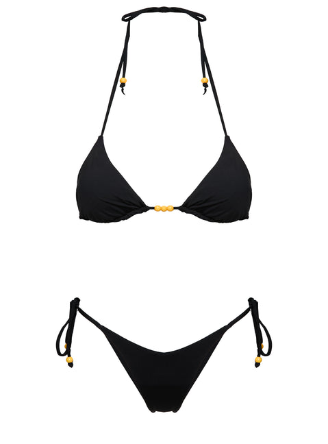 Glora Tie Side Beaded Bikini Bottom Black