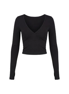 New Horizons Long Sleeve V Neck Top Black