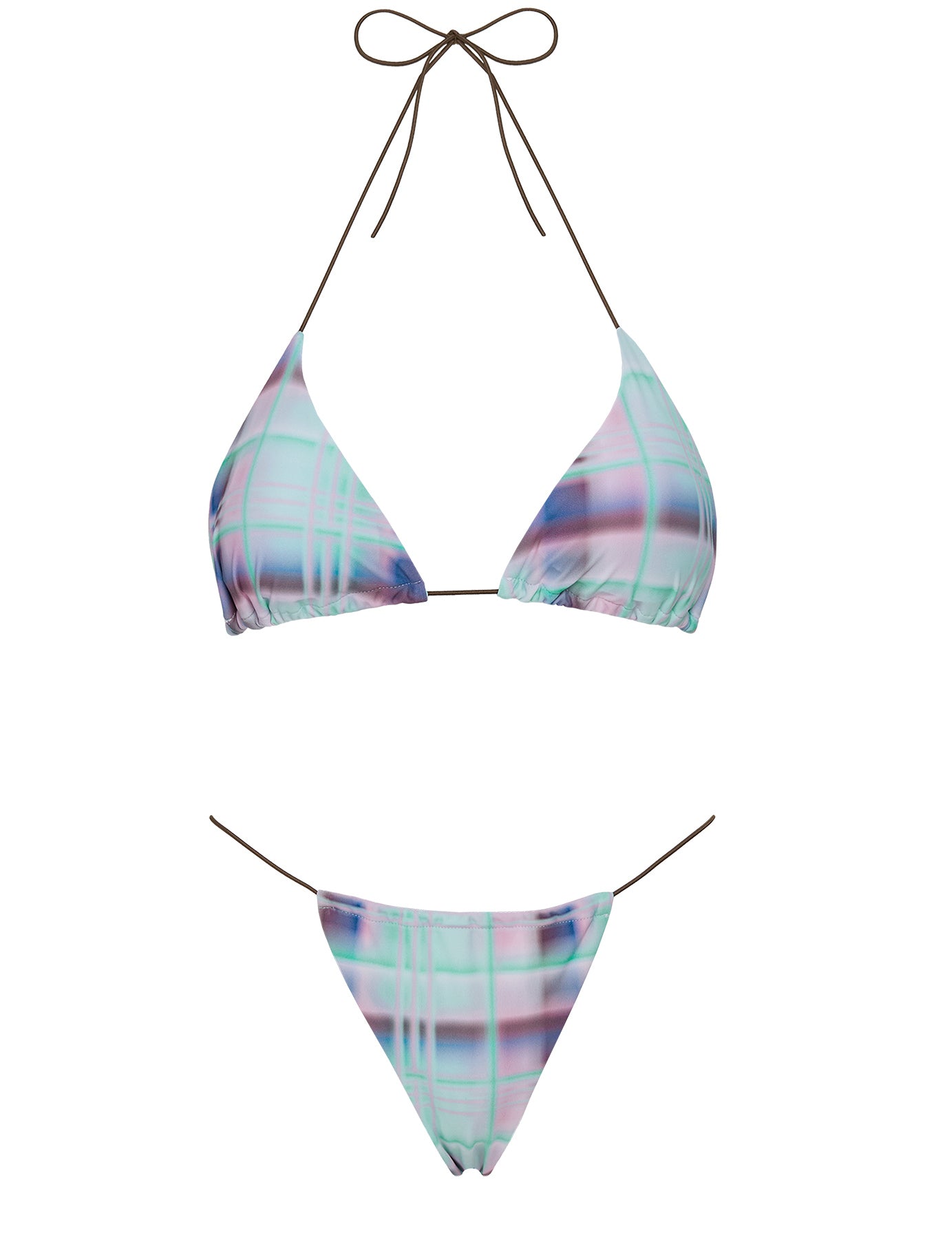 On Island Time String Bead Detail Bikini Top Blue Multi