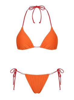 On Island Time String Bead Detail Bikini Top Orange