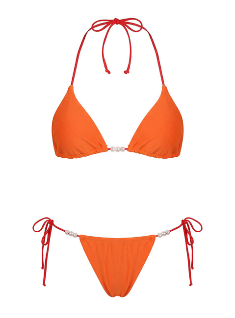 On Island Time String Bead Detail Bikini Top Orange