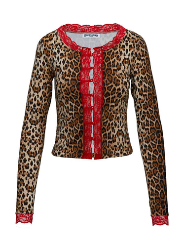 Pour It Up Long Sleeve Button Detail Top Leopard