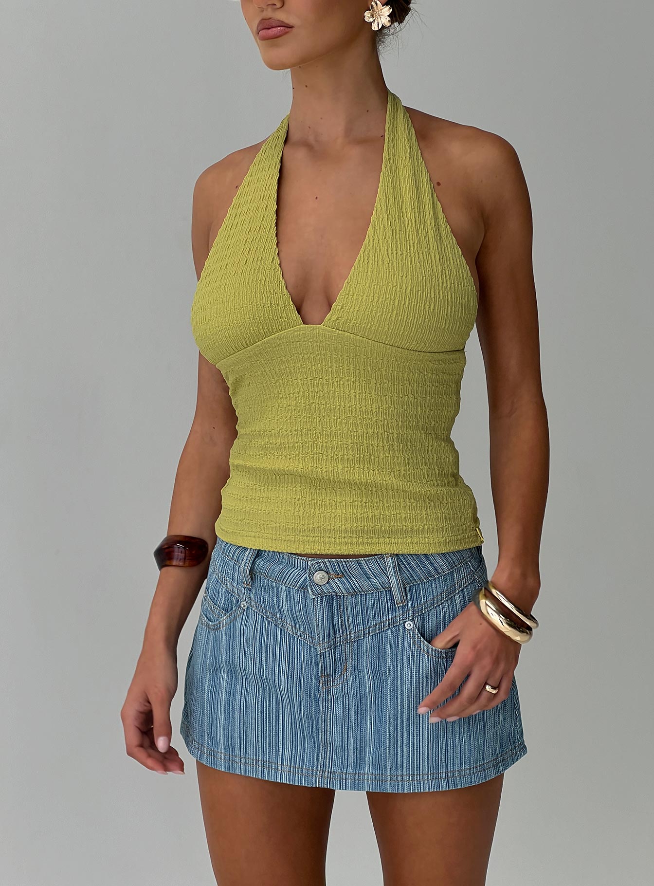   front view of model wearing Princess Polly Preslie Skort Blue Stripe 