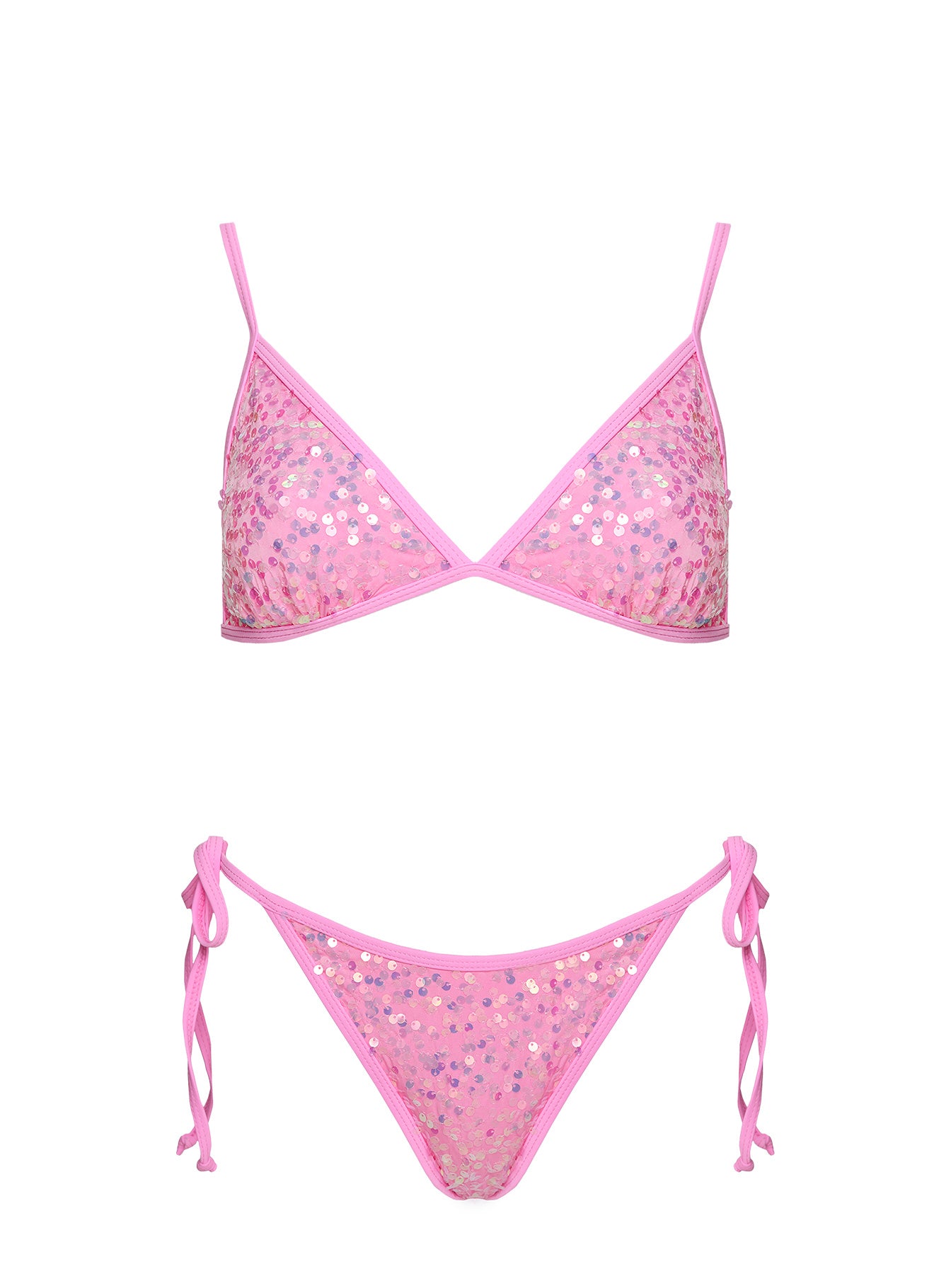 Passiona Triangle Sequin Bikini Top Pink