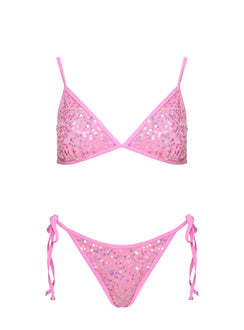 Passiona Triangle Sequin Bikini Top Pink