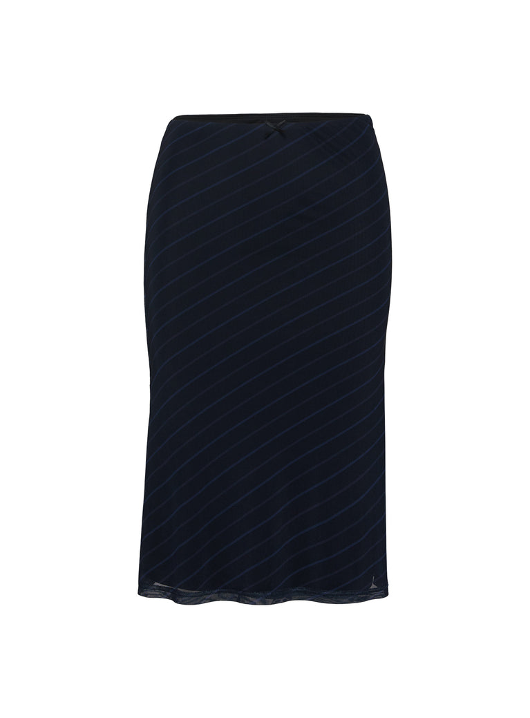 Quincey Bias Cut Midi Skirt Navy