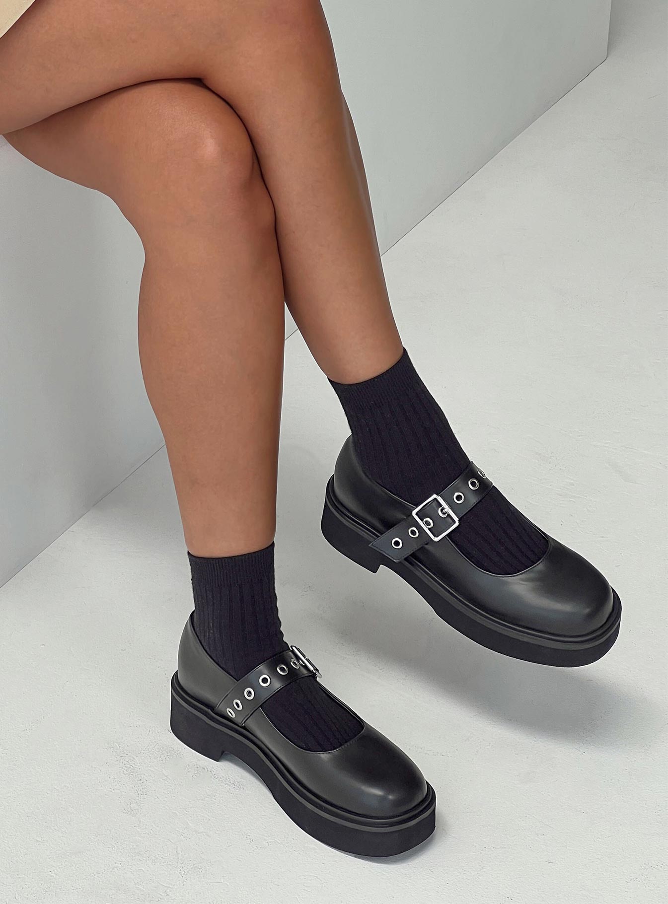 Black chunky flats store