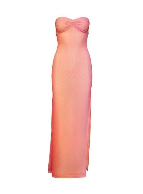 rosalina sheer maxi dress pink Rosalina Pink A Line Tow Piece Multi Tiered Tulle Prom Dress with Slit