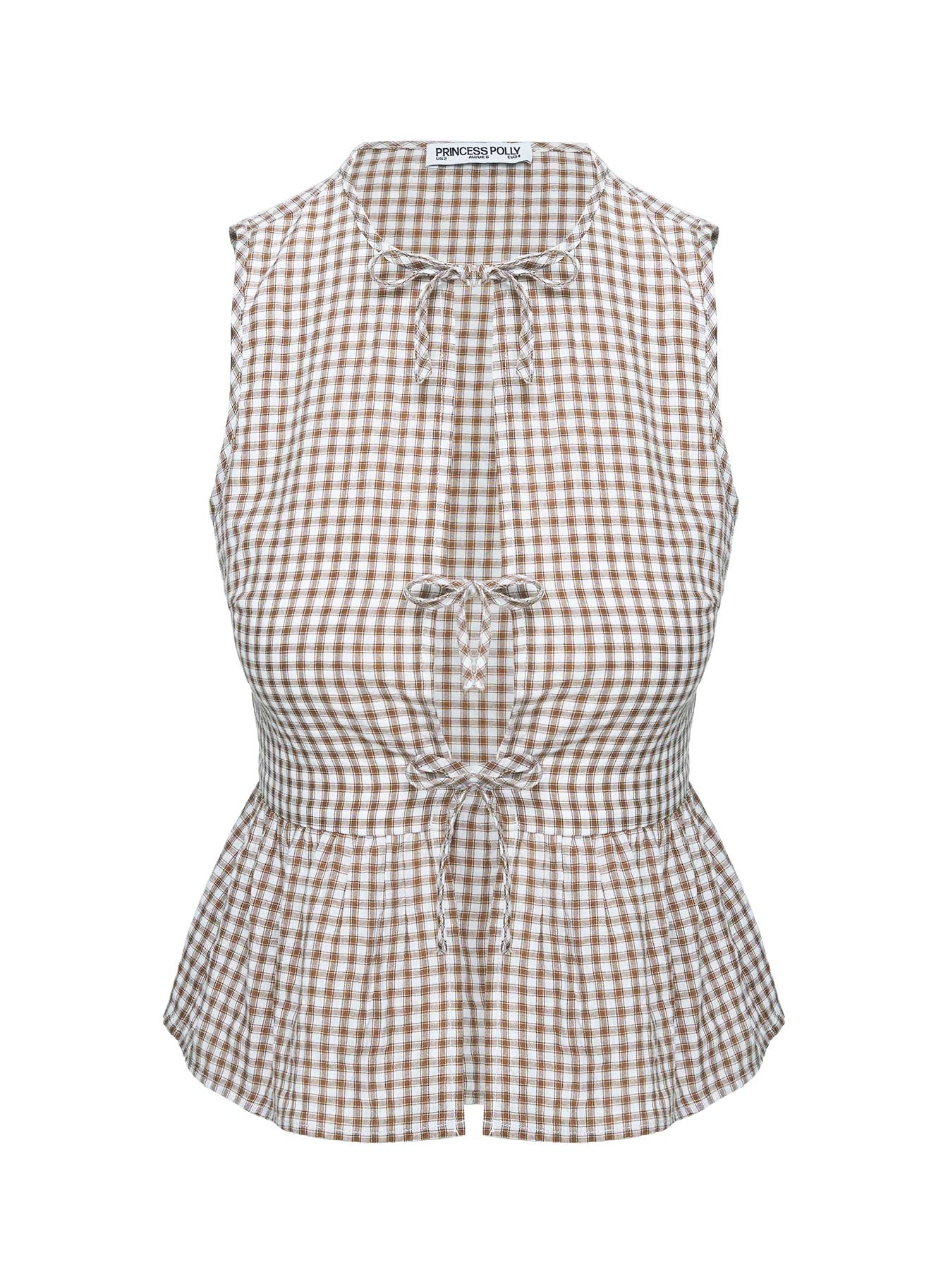 Rosellah Tie Up Top Brown Check | Princess Polly