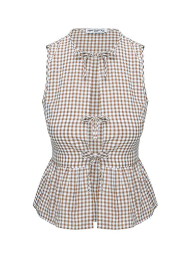 Rosellah Tie Up Top Brown Check