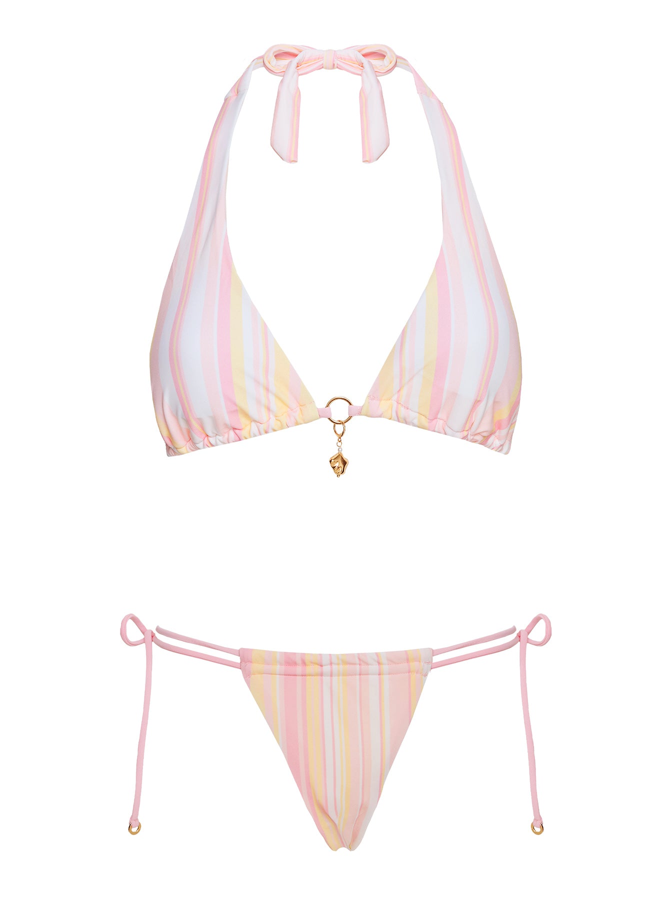 Rissa Scrunch Tie Side Bikini Top Pink Stripe | Princess Polly