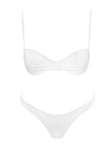 White Bikini top Shine material, adjustable shoulder straps, wired cups, clasp fastening at back