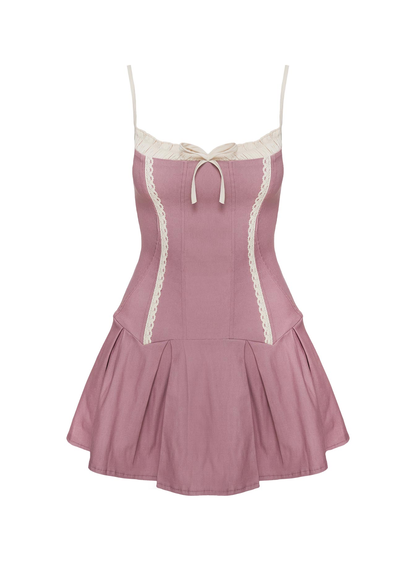 front view of model wearing Princess Polly Shirina Mini Dress Dusty Pink Square Neck 