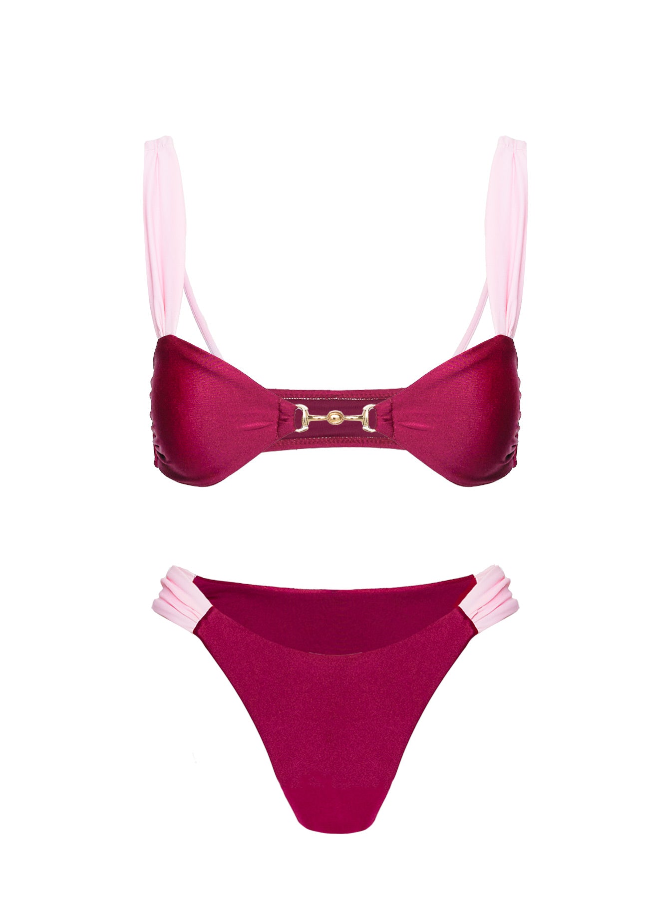 Siamese Ruched Bikini Bottom Red / Pink