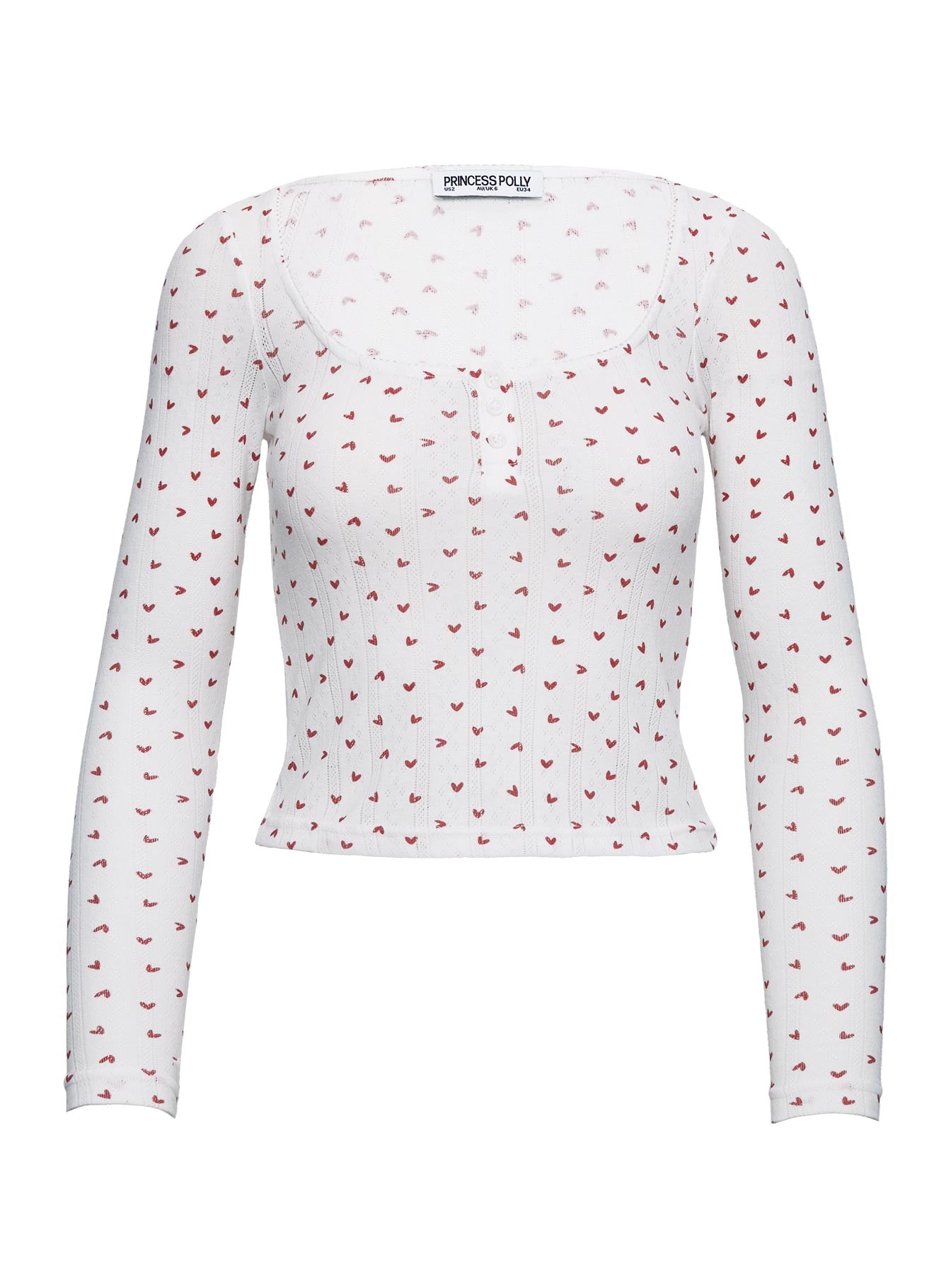 Sleepytea Pointelle Sleep Long Sleeve Top White / Red