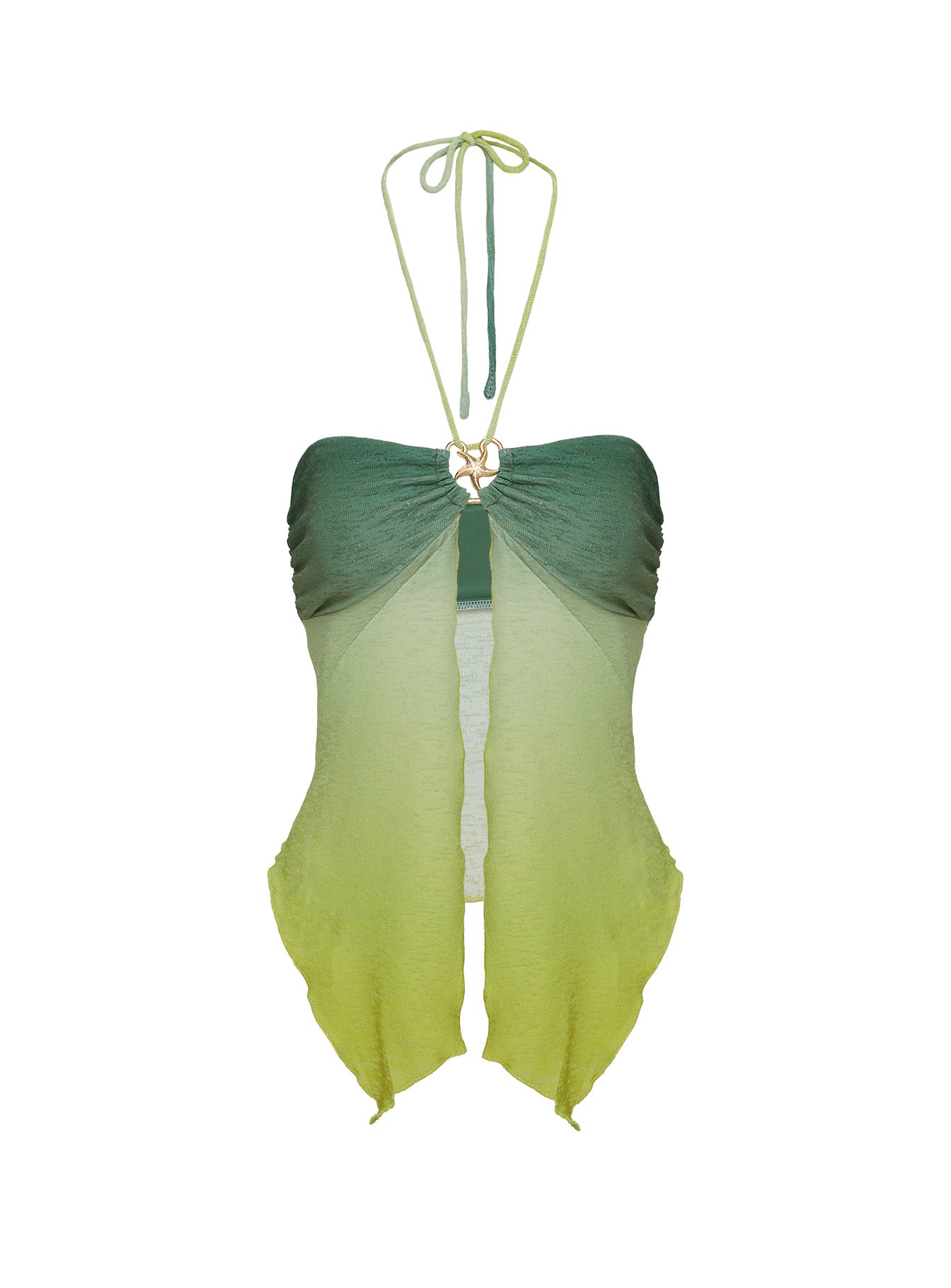 side view of model wearing Princess Polly Star Girl Top Green Ombre Sleeveless Sweetheart 