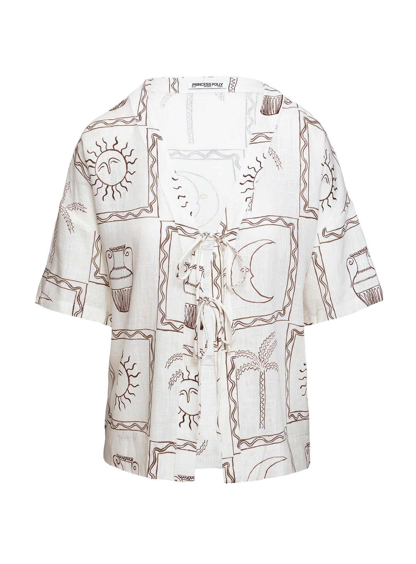 product Princess Polly Sun Dream Shirt Cream / Multi Half Sleeves Plunger 