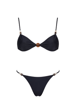 Slow Summer Bead Detail Bikini Top Black