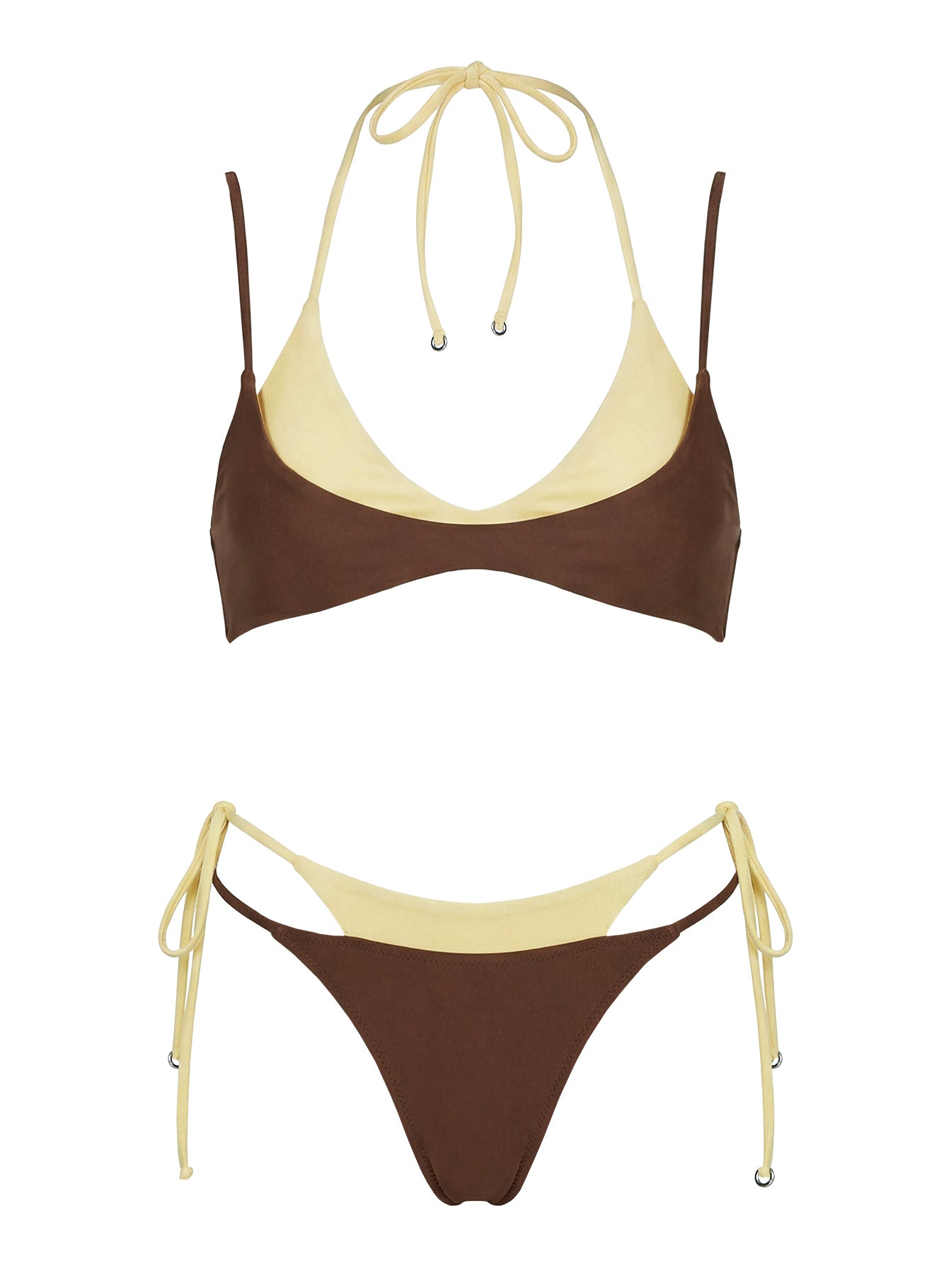 Andrei Layered Cheeky Bikini Bottoms Brown / Yellow