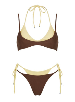 Sun Daze Layered Bikini Top Brown / Yellow