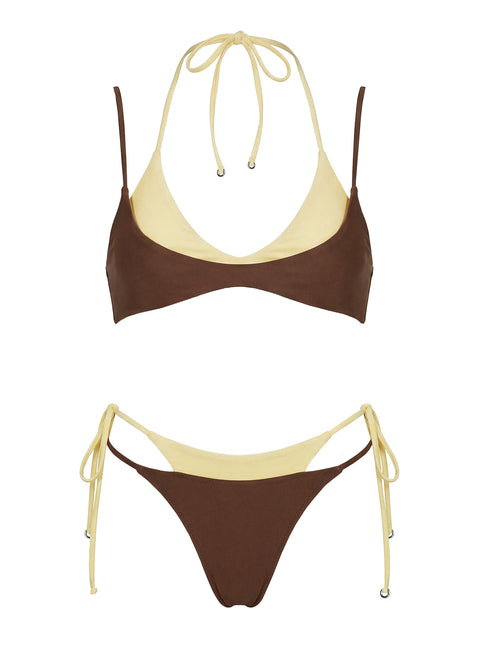 Sun Daze Layered Bikini Top Brown / Yellow