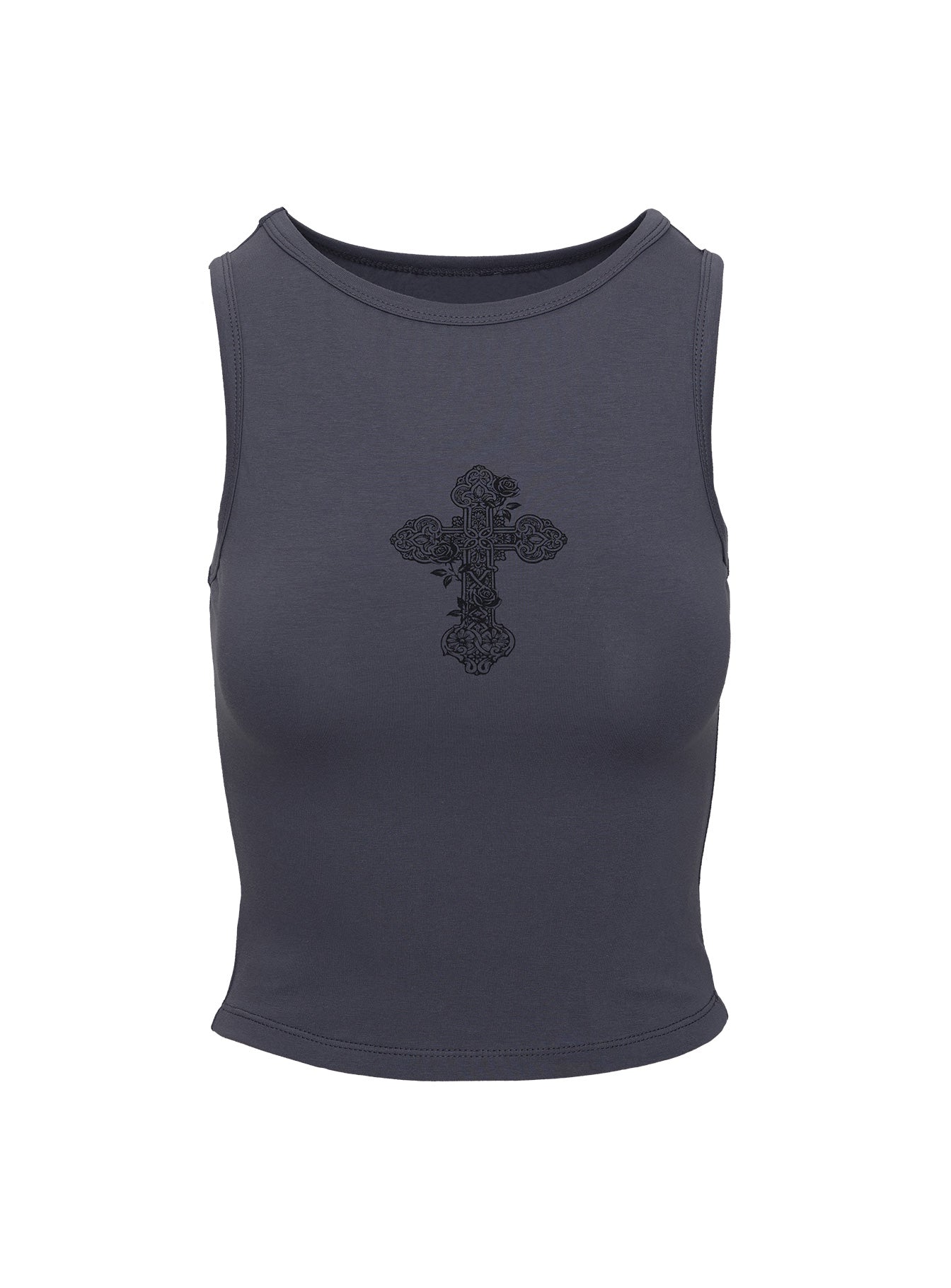 back view of model wearing Princess Polly Thelonius Top Blue Sleeveless Crew Neck 