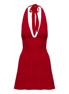 Tinisie Halter Mini Dress Red Plunger 