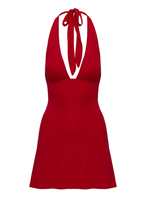 Tinisie Halter Mini Dress Red Plunger 